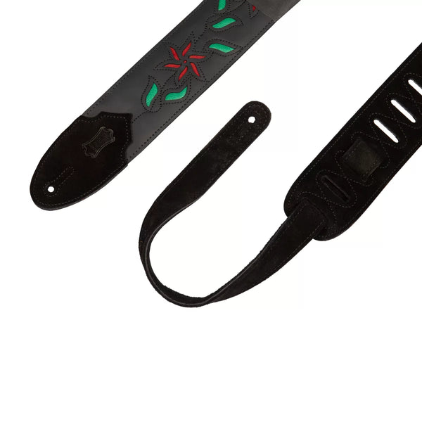 Levy's M4FV-BLK_REDLEATHER FLOWERING VINE SERIES Guitar Strap - Black & Red