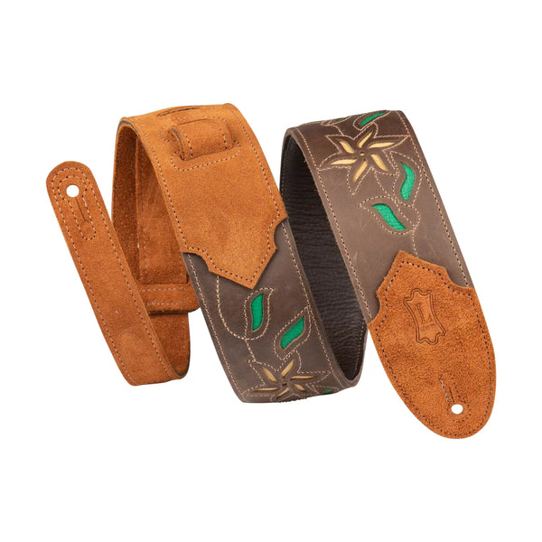 Levy's M4FV-DBR LEATHER FLOWERING VINE SERIES Guitar Strap - Dark Brown