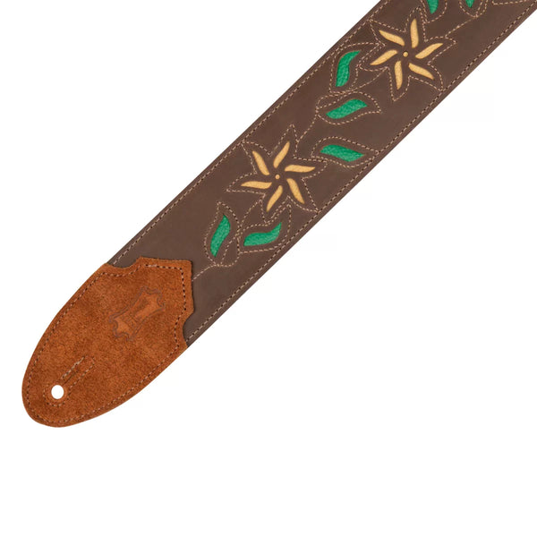 Levy's M4FV-DBR LEATHER FLOWERING VINE SERIES Guitar Strap - Dark Brown