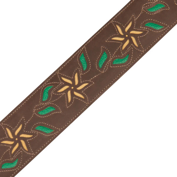 Levy's M4FV-DBR LEATHER FLOWERING VINE SERIES Guitar Strap - Dark Brown