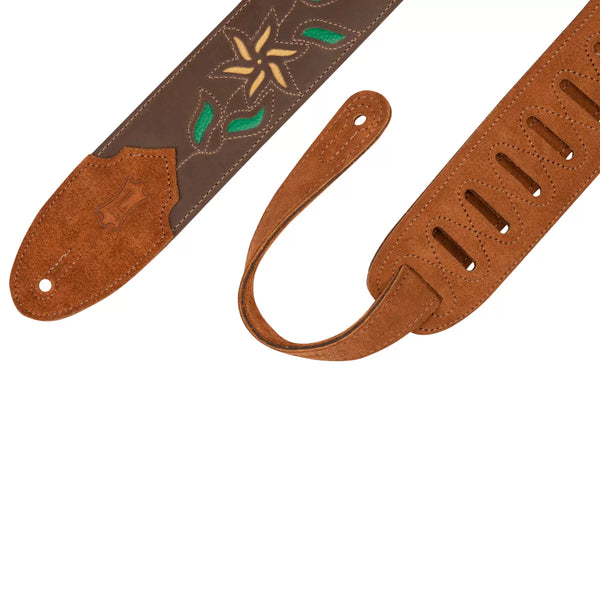 Levy's M4FV-DBR LEATHER FLOWERING VINE SERIES Guitar Strap - Dark Brown