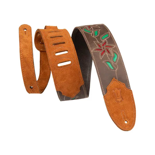 Levy's M4FV-DBR LEATHER FLOWERING VINE SERIES Guitar Strap - Dark Brown