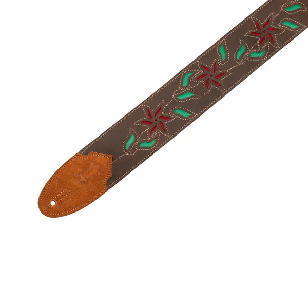 Levy's M4FV-DBR LEATHER FLOWERING VINE SERIES Guitar Strap - Dark Brown