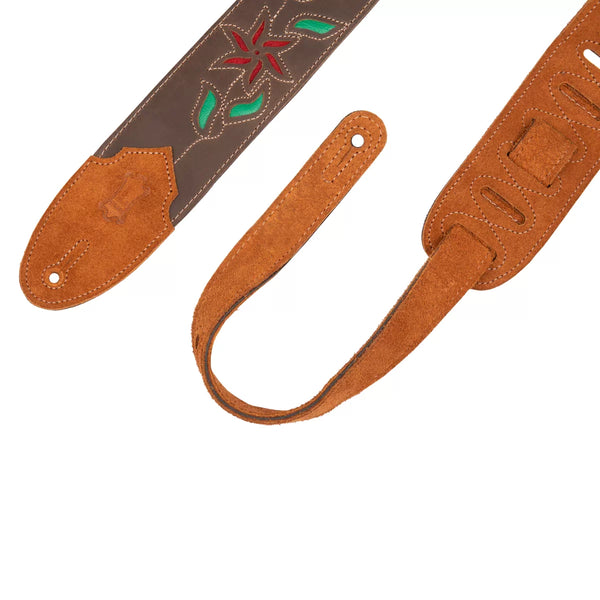 Levy's M4FV-DBR LEATHER FLOWERING VINE SERIES Guitar Strap - Dark Brown