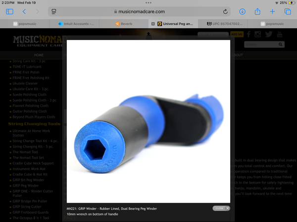 Music Nomad GRIP Winder - Rubber Lined, Dual Bearing Peg Winder