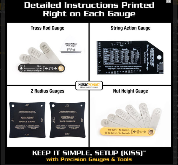 Music Nomad MN609 KEEP IT SIMPLE, SETUP (KISS)™ Starter Kit Bundle - 6 pc. Gauge Set, 26 pc. Guitar Tech Tool Set, 11 pc. Truss Rod Wrench Set