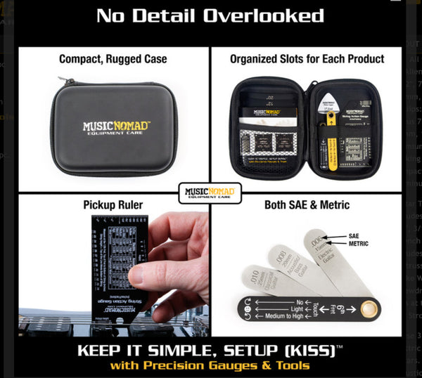 Music Nomad MN609 KEEP IT SIMPLE, SETUP (KISS)™ Starter Kit Bundle - 6 pc. Gauge Set, 26 pc. Guitar Tech Tool Set, 11 pc. Truss Rod Wrench Set