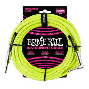 Ernie Ball 6080 BRAIDED INSTRUMENT CABLE STRAIGHT/ANGLE 10FT - NEON YELLOW