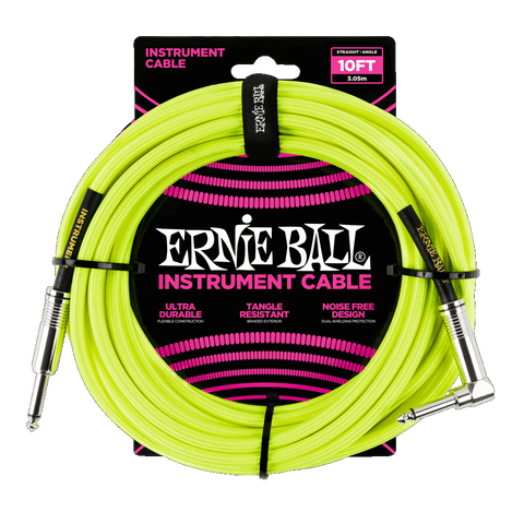 Ernie Ball 6080 BRAIDED INSTRUMENT CABLE STRAIGHT/ANGLE 10FT - NEON YELLOW