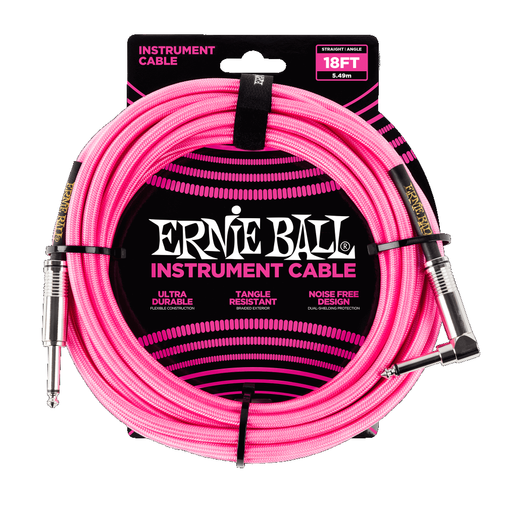 Ernie Ball 6083 BRAIDED INSTRUMENT CABLE STRAIGHT/ANGLE 18FT - NEON PINK