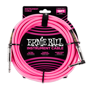 Ernie Ball 6083 BRAIDED INSTRUMENT CABLE STRAIGHT/ANGLE 18FT - NEON PINK