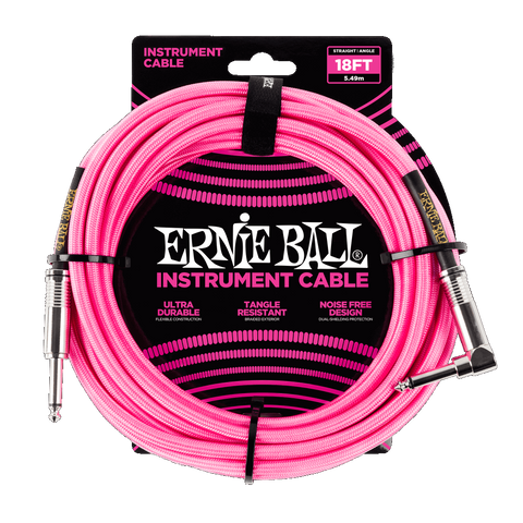 Ernie Ball 6083 BRAIDED INSTRUMENT CABLE STRAIGHT/ANGLE 18FT - NEON PINK