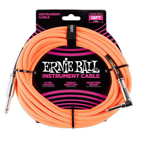 Ernie Ball 6084 BRAIDED INSTRUMENT CABLE STRAIGHT/ANGLE 18FT - NEON ORANGE