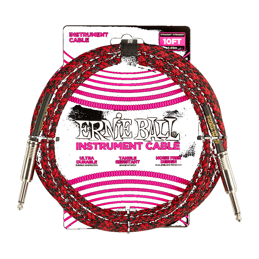 Ernie Ball 6394 BRAIDED INSTRUMENT CABLE STRAIGHT/STRAIGHT 10FT - RED/BLACK