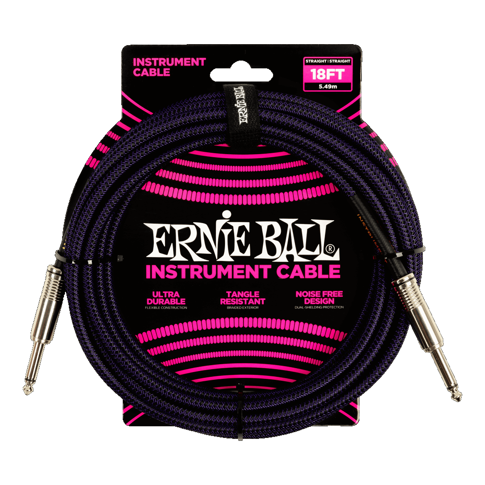 Ernie Ball 6395 BRAIDED INSTRUMENT CABLE STRAIGHT/STRAIGHT 18FT - PURPLE/BLACK