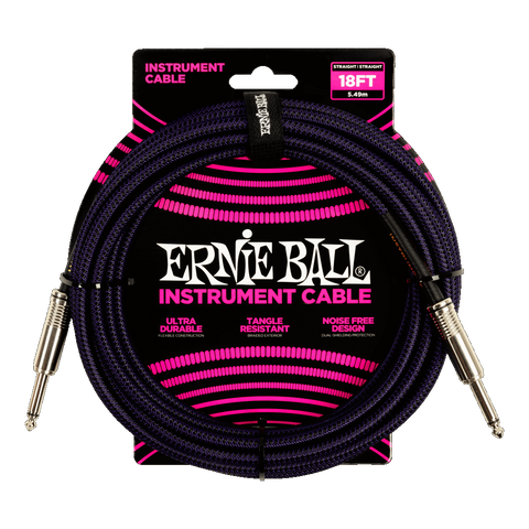 Ernie Ball 6395 BRAIDED INSTRUMENT CABLE STRAIGHT/STRAIGHT 18FT - PURPLE/BLACK