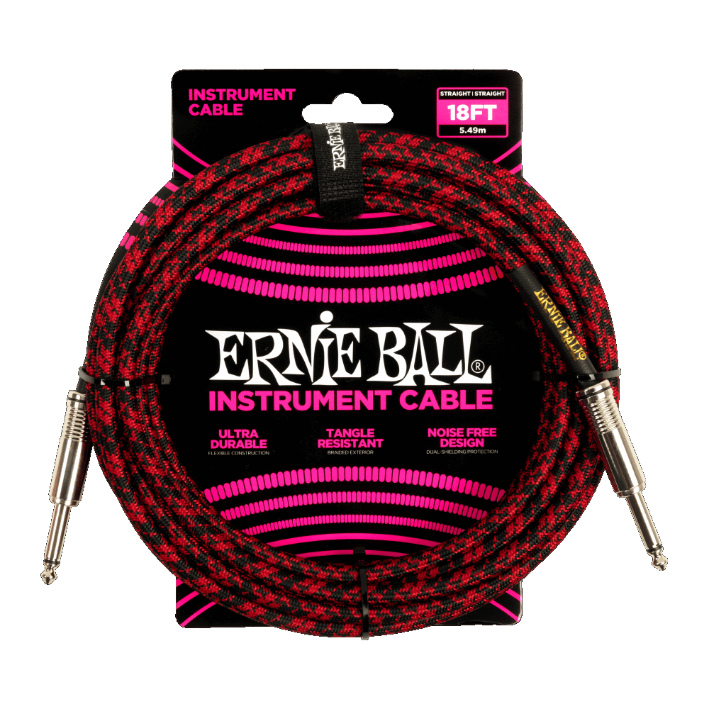 Ernie Ball 6396 BRAIDED INSTRUMENT CABLE STRAIGHT/STRAIGHT 18FT - RED/BLACK