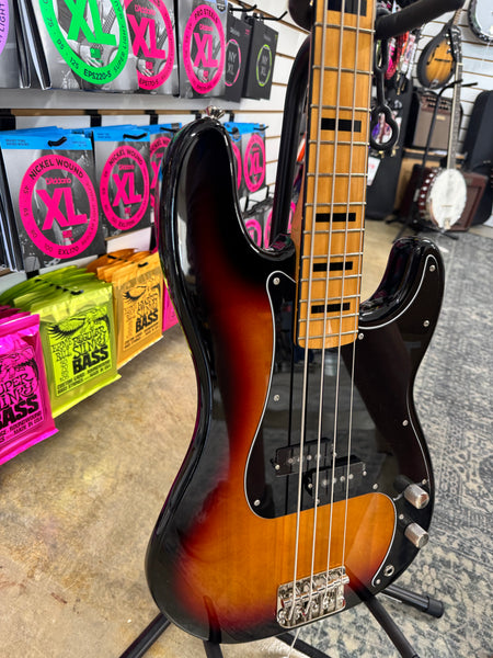 Used Squier Classic Vibe '70s Precision Bass 3-Tone Sunburst - Neck Joint and Back Detail
