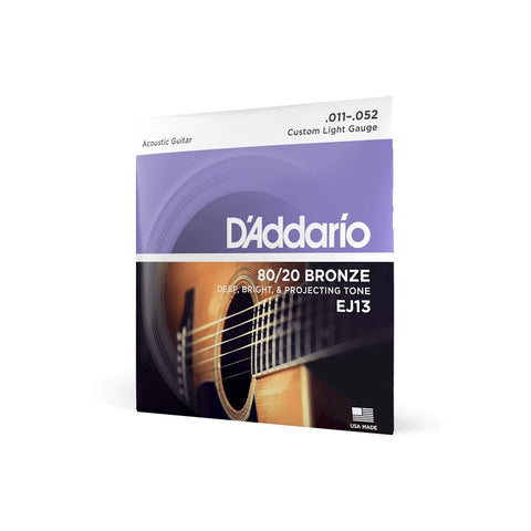 D'Addario EJ13 80/20 Bronze Acoustic Guitar Strings, Custom Light Gauge Standard
