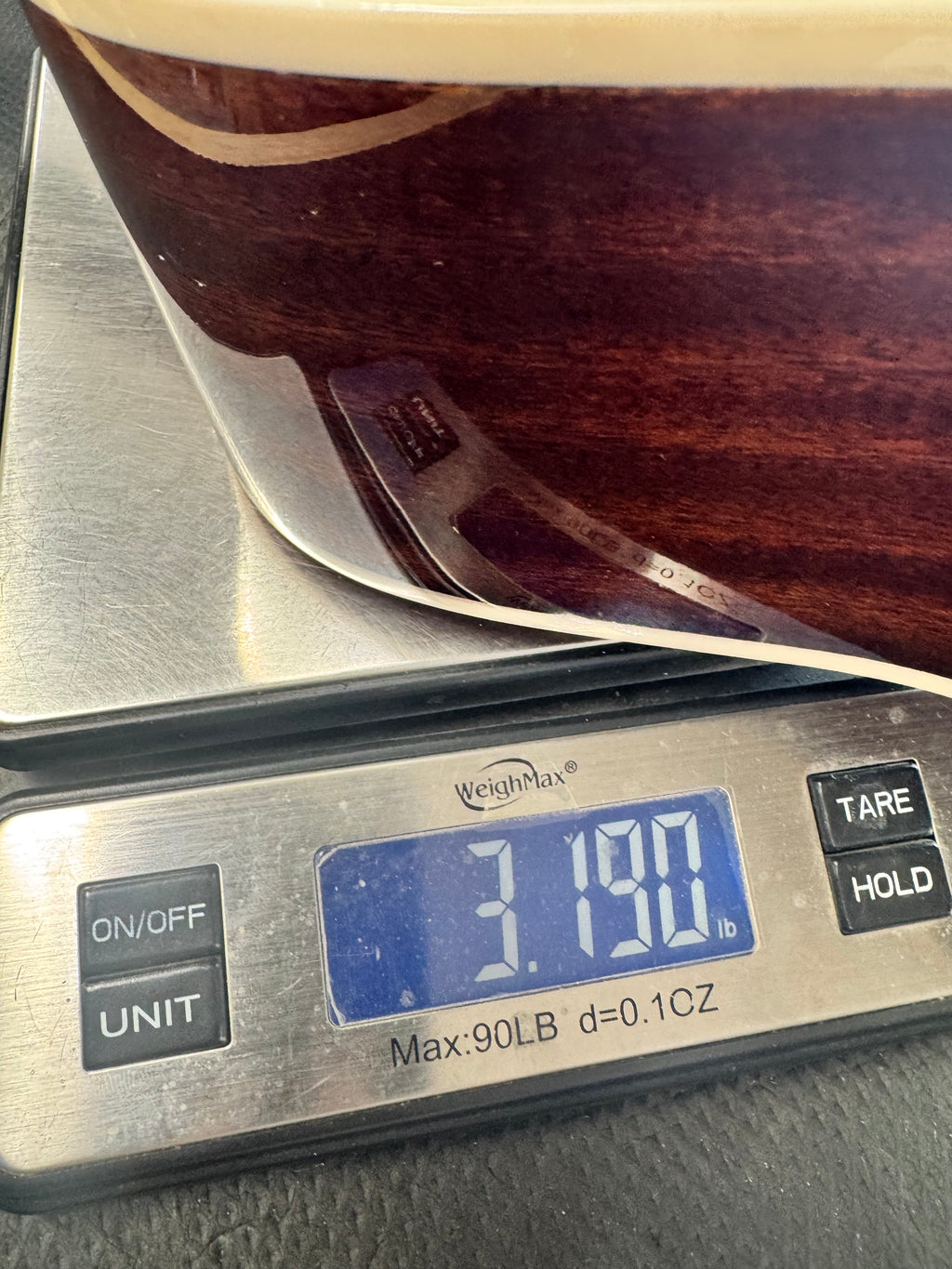 Fender California Standard Redondo Mini - 3-Color Sunburst - on our store scale, 3.19 lb