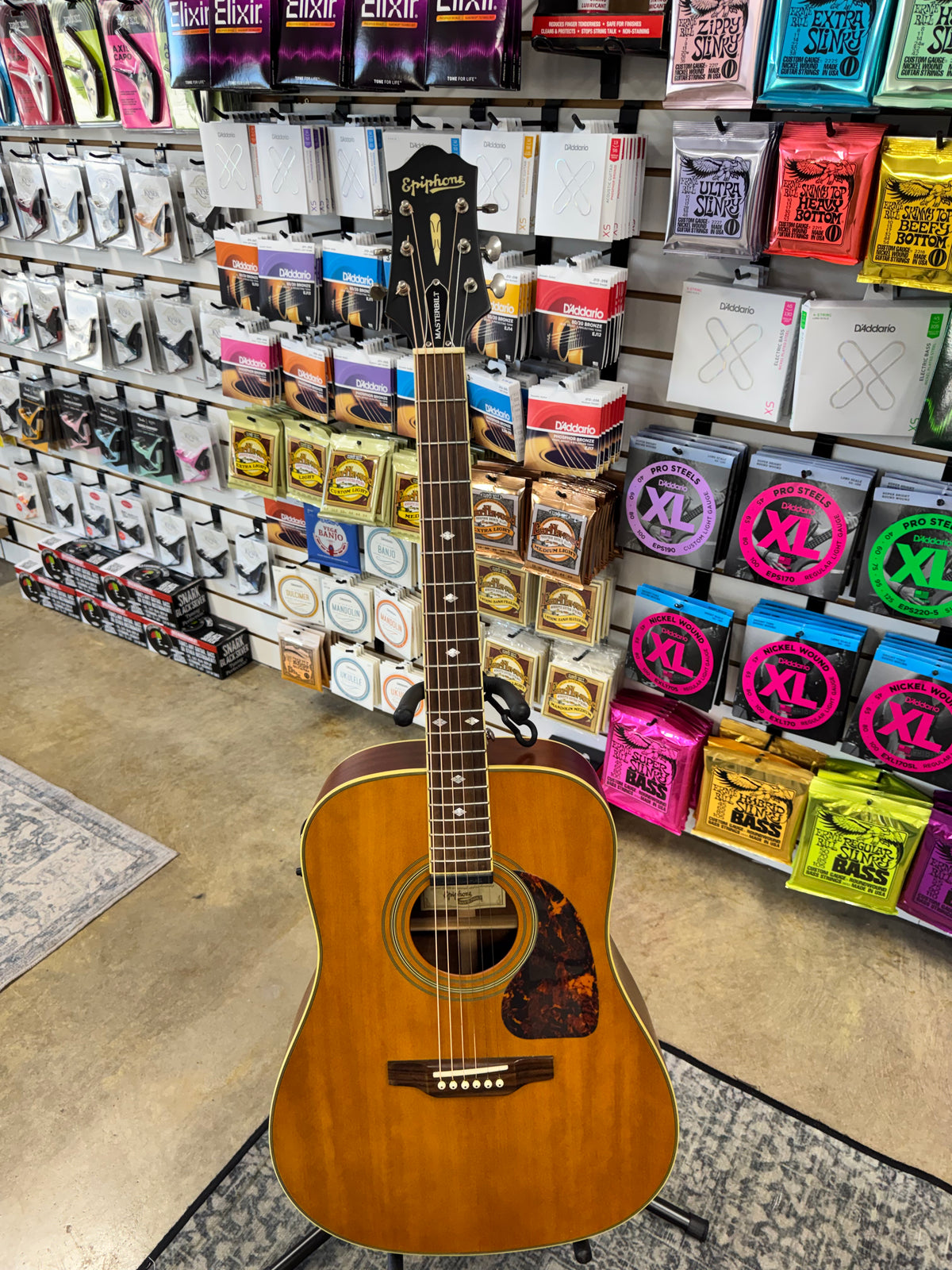 Used Epiphone Masterbilt DR-500ME acoustic-electric, Natural - full front view - Pop's Music, Jackson TN