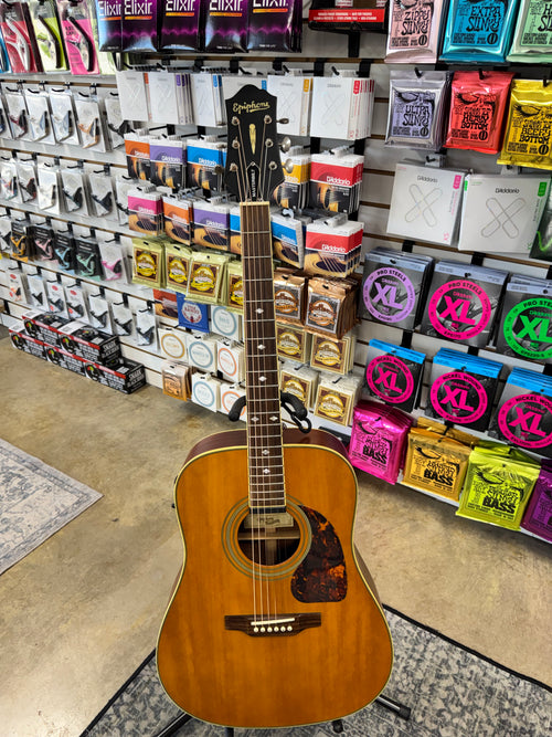 Used Epiphone Masterbilt DR-500ME acoustic-electric, Natural - full front view - Pop's Music, Jackson TN
