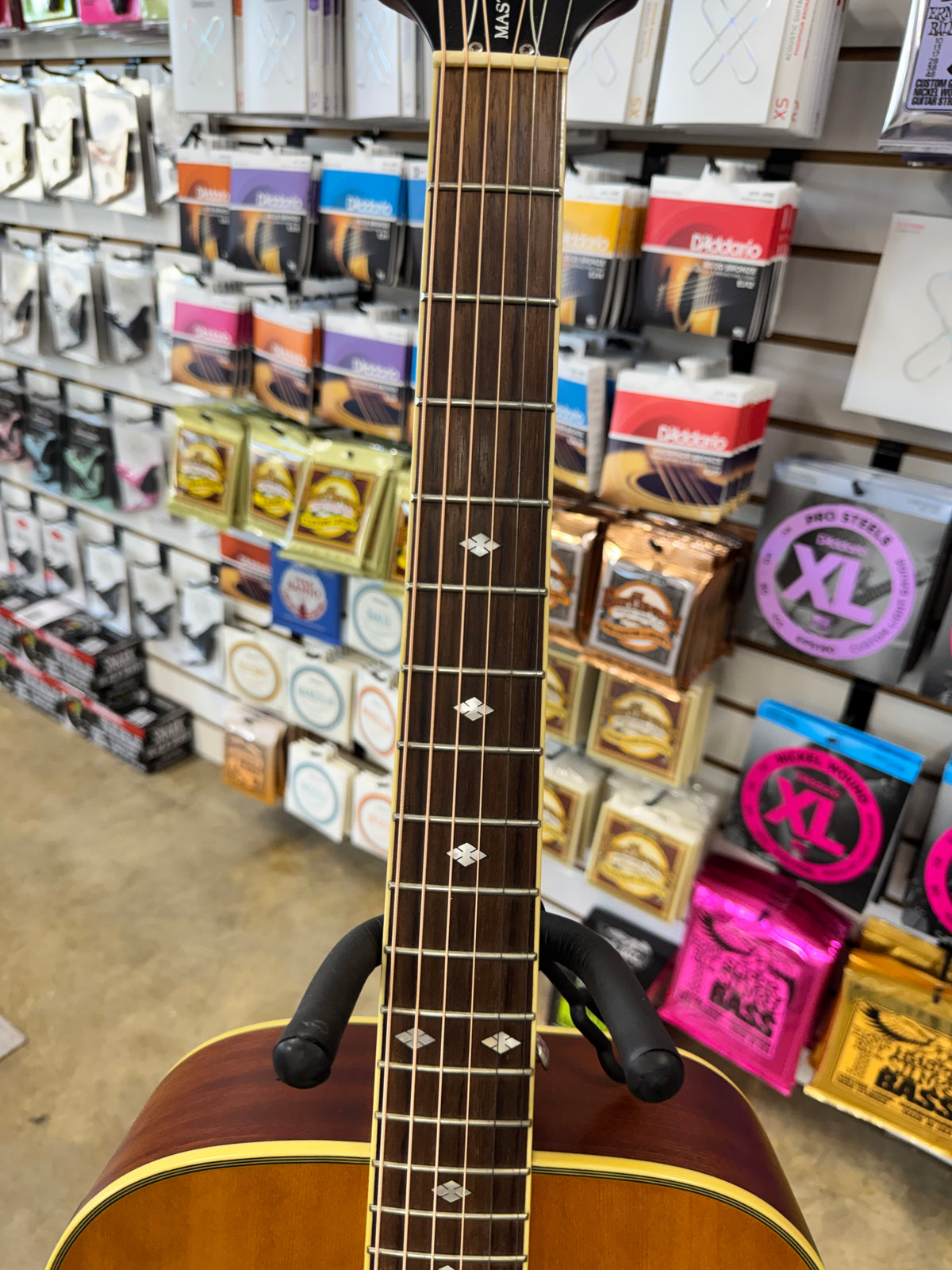 Used Epiphone Masterbilt DR-500ME acoustic-electric, Natural - neck and fretboard