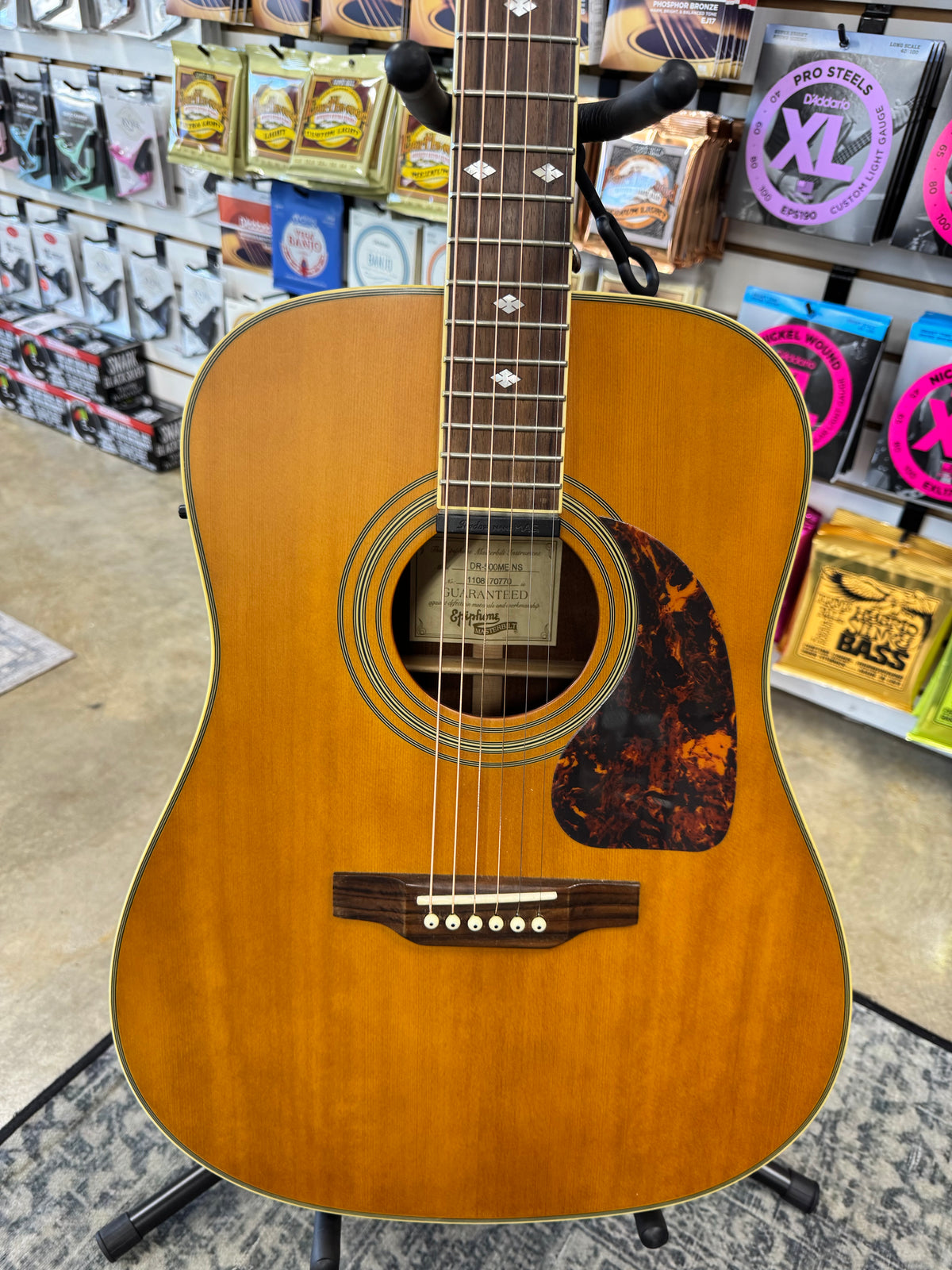Used Epiphone Masterbilt DR-500ME acoustic-electric, Natural - solid spruce top and soundhole