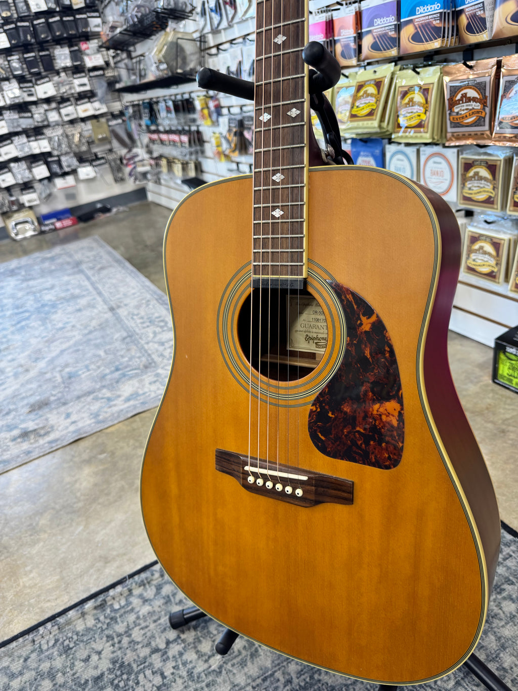 Used Epiphone Masterbilt DR-500ME acoustic-electric, Natural - angled front view