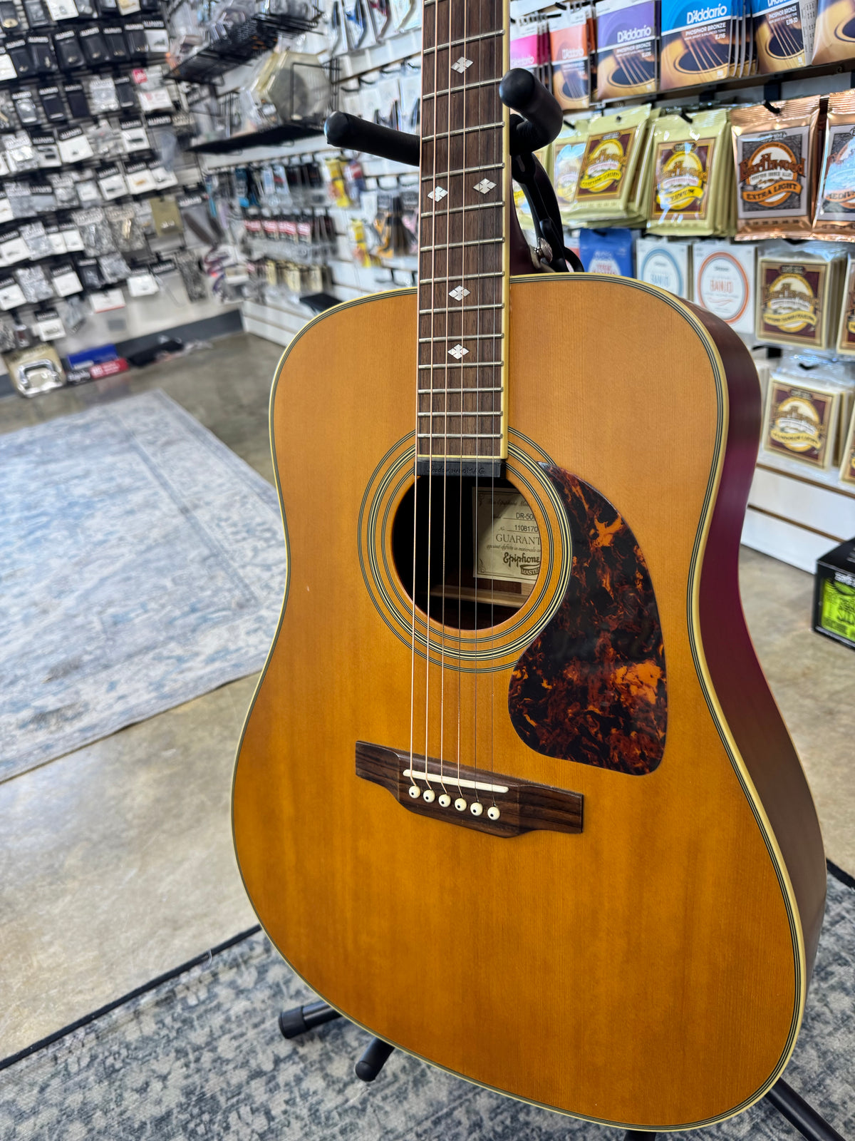 Used Epiphone Masterbilt DR-500ME acoustic-electric, Natural - angled front view