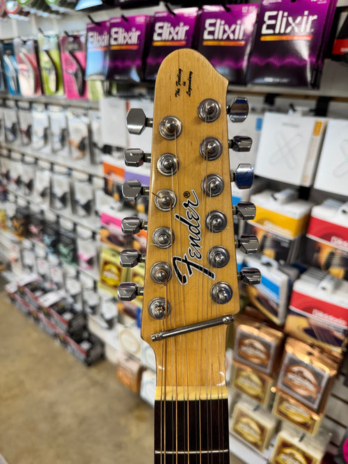 Used Fender Santa Maria 12-string acoustic guitar - headstock with Fender logo and 12 tuners