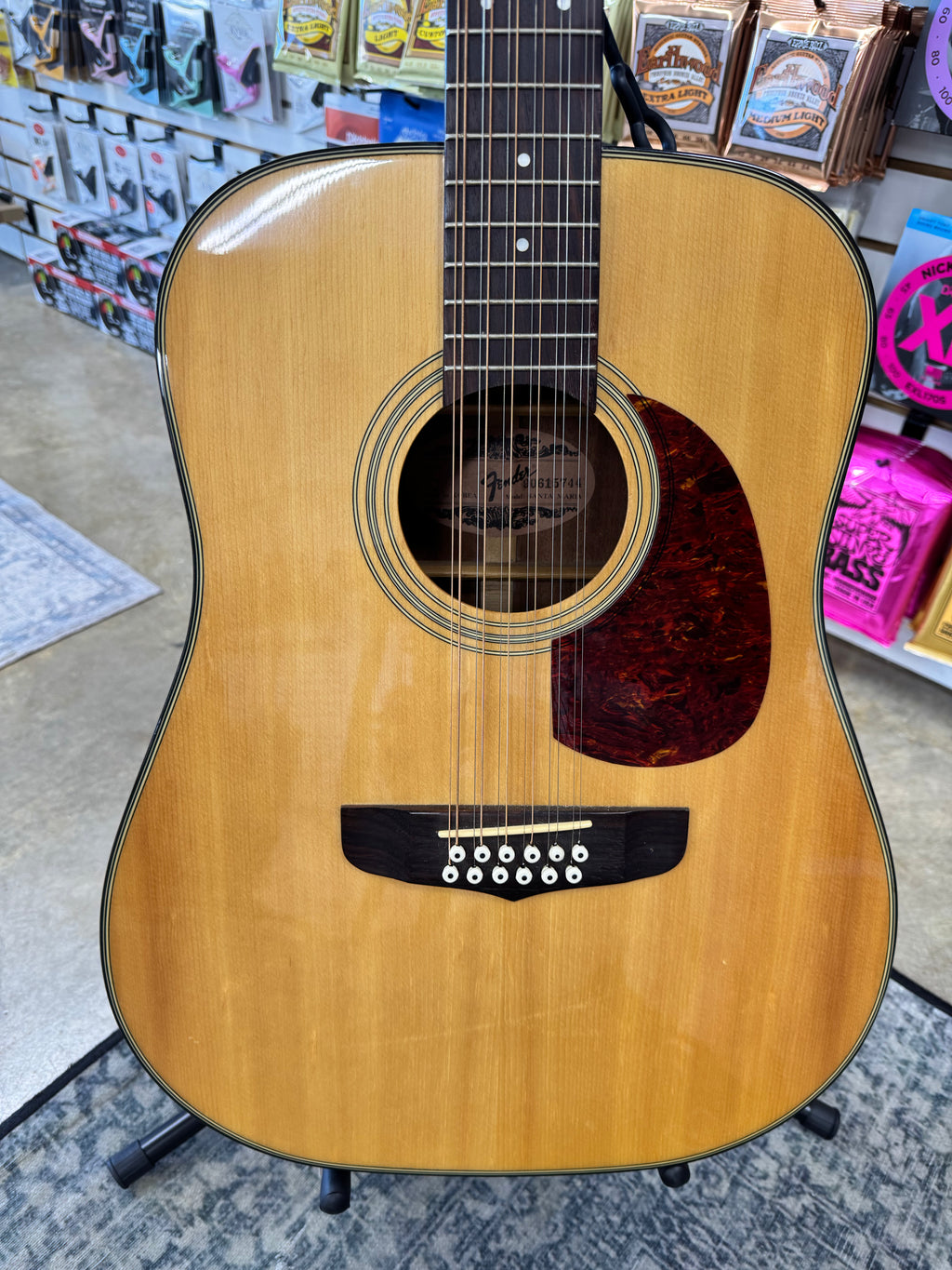Used Fender Santa Maria 12-string acoustic guitar - close-up of top, soundhole and tortoise pickguard