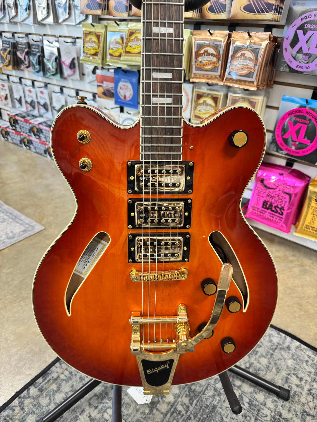 Used Gretsch Streamliner Center Block Cat-Eye, Abbey Ale - body with three gold humbuckers and Bigsby vibrato