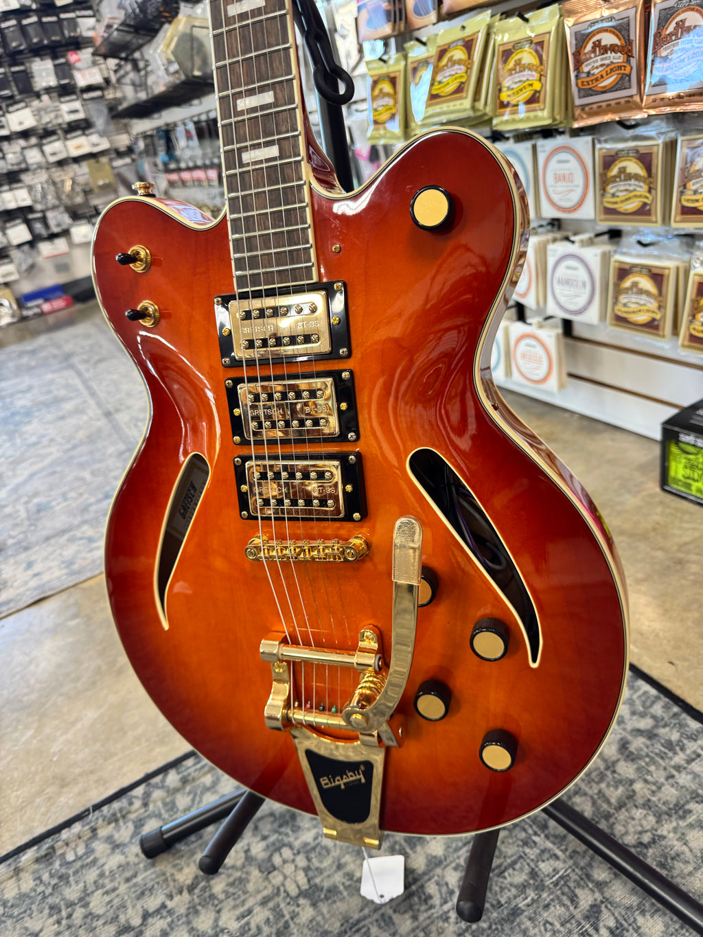 Used Gretsch Streamliner Center Block Cat-Eye, Abbey Ale - angled body view, other side