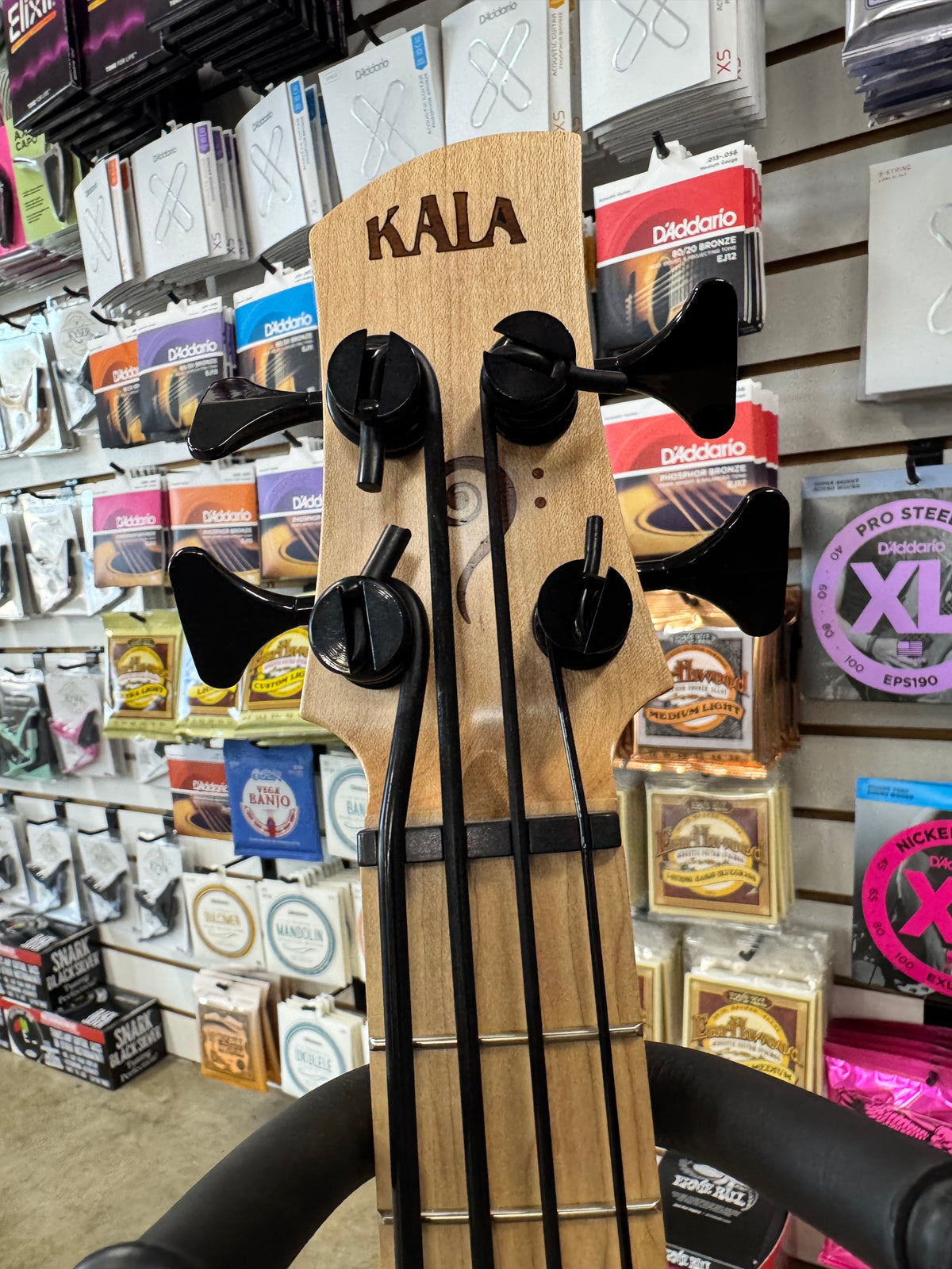 Used Kala Hawaiian Koa California U-Bass, Natural - California headstock with Kala logo