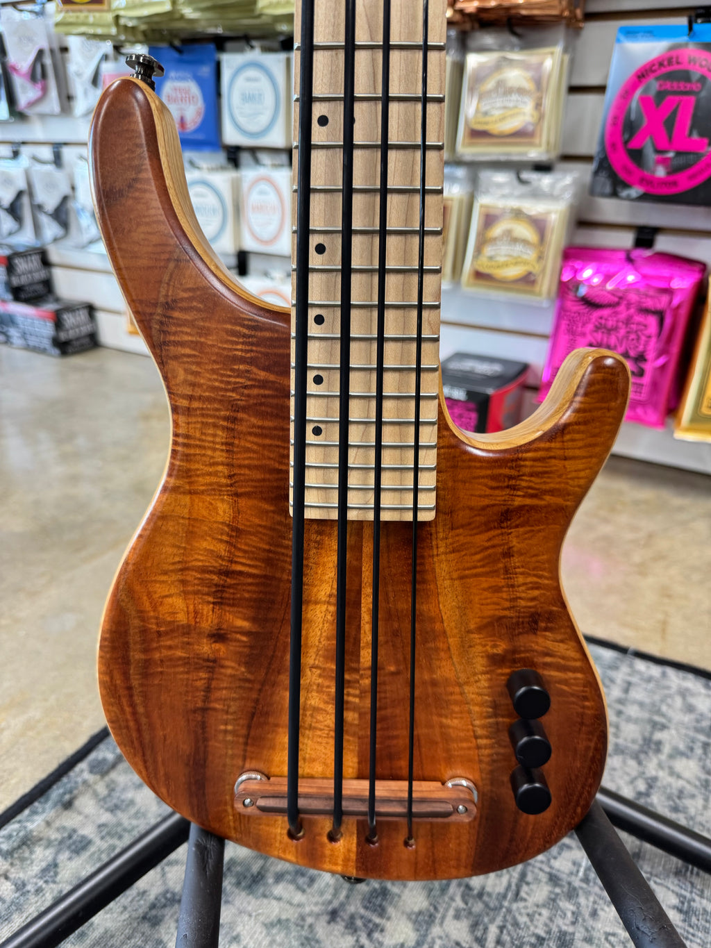 Used Kala Hawaiian Koa California U-Bass, Natural - figured koa top, pickup and controls