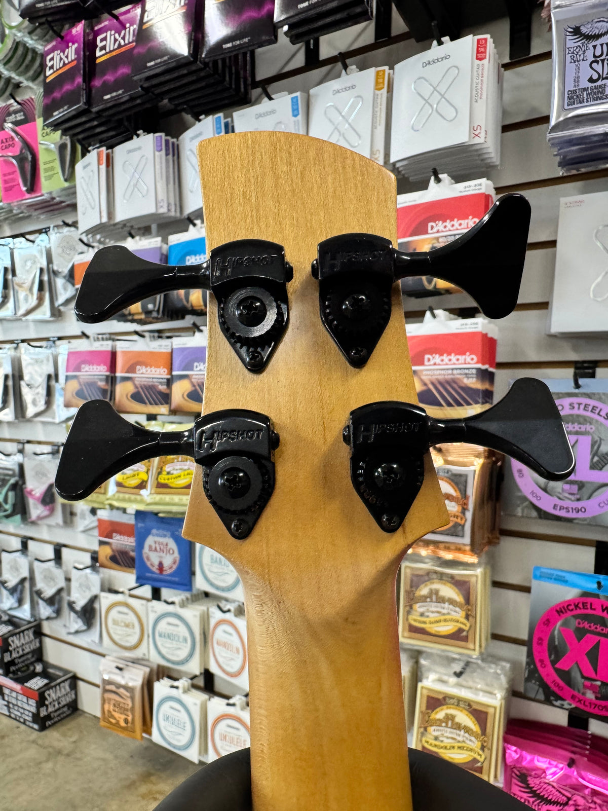 Used Kala Hawaiian Koa California U-Bass, Natural - back of headstock and tuners
