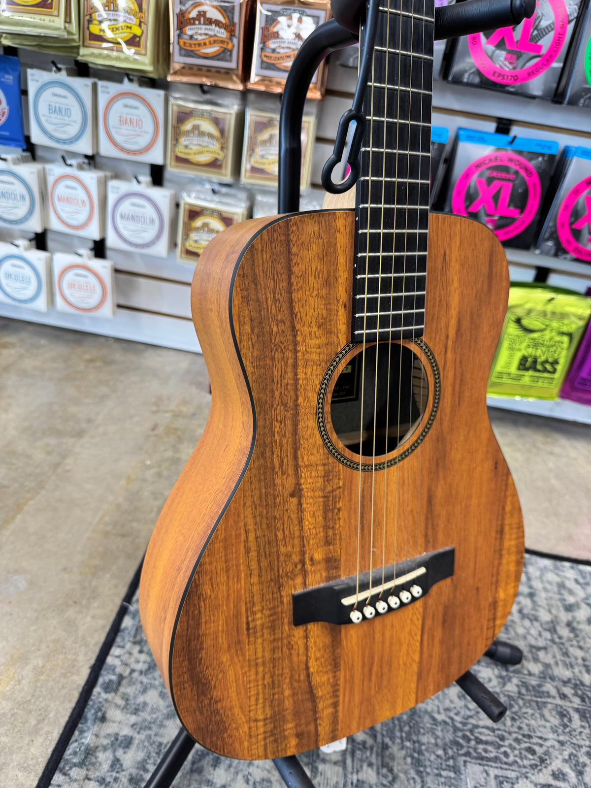 Used Martin LXK2 Little Martin, Natural koa pattern - angled view of top and side
