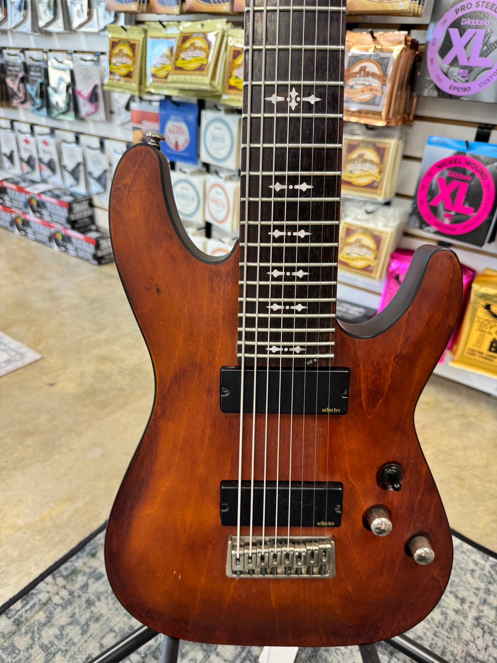 Used Schecter Omen-8 8-string guitar, Walnut Satin - body with two humbuckers