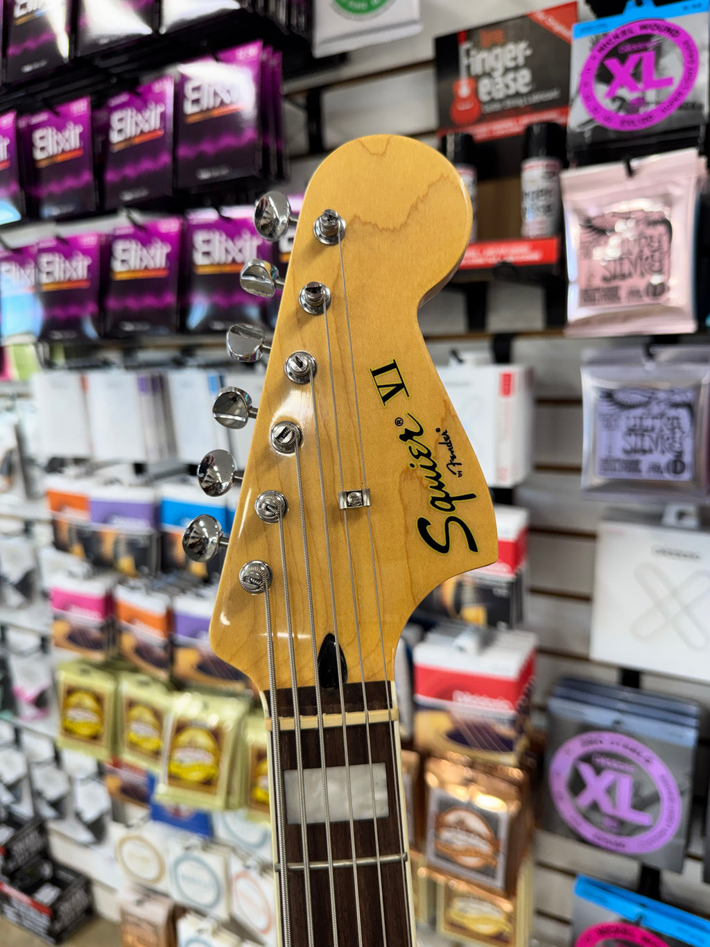 Used Squier Classic Vibe Bass VI, 3-Color Sunburst - headstock