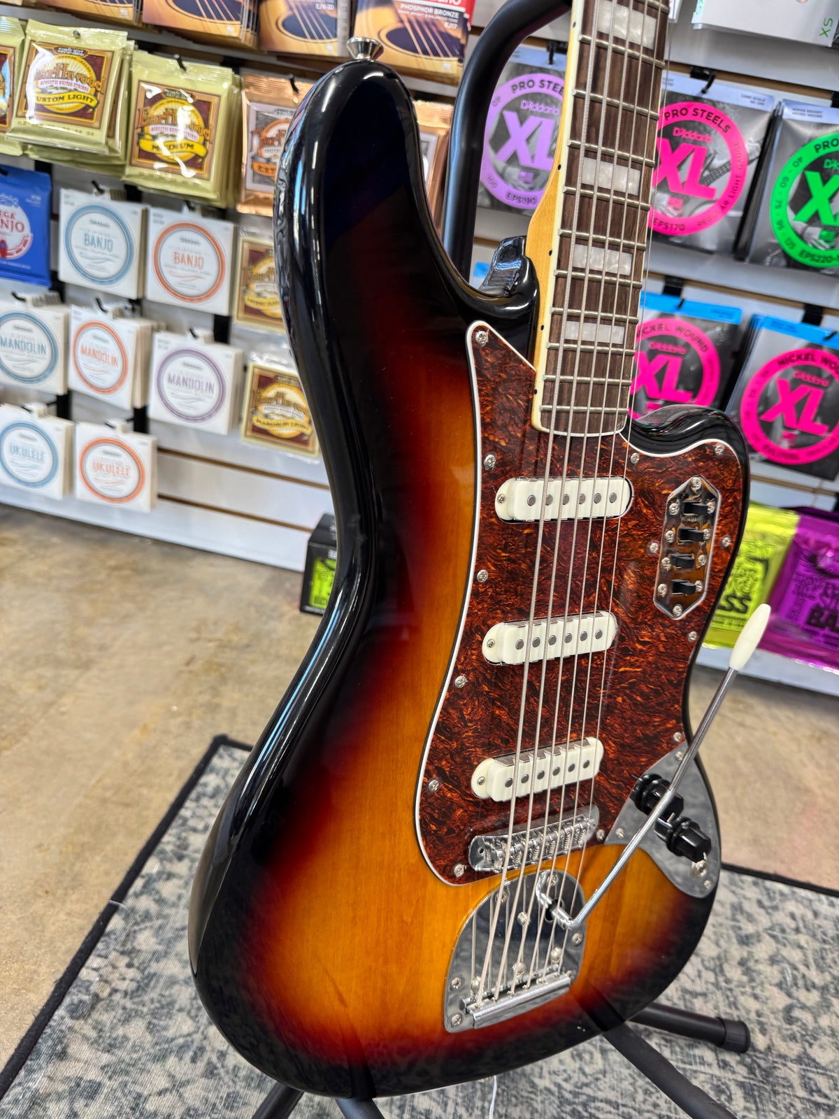 Used Squier Classic Vibe Bass VI, 3-Color Sunburst - angled body view
