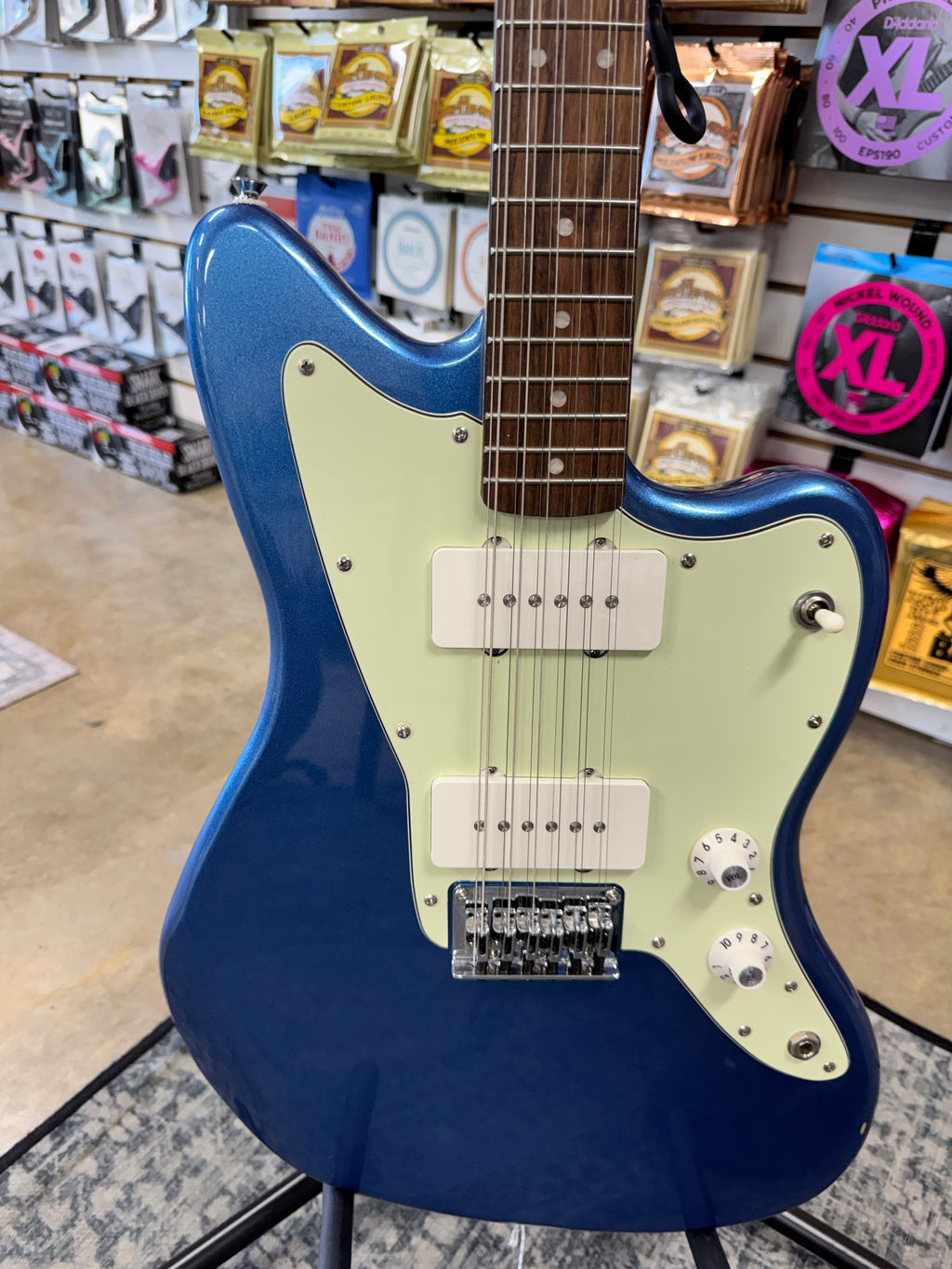 Used Squier Paranormal Jazzmaster XII 12-string, Lake Placid Blue - body with mint pickguard and two pickups
