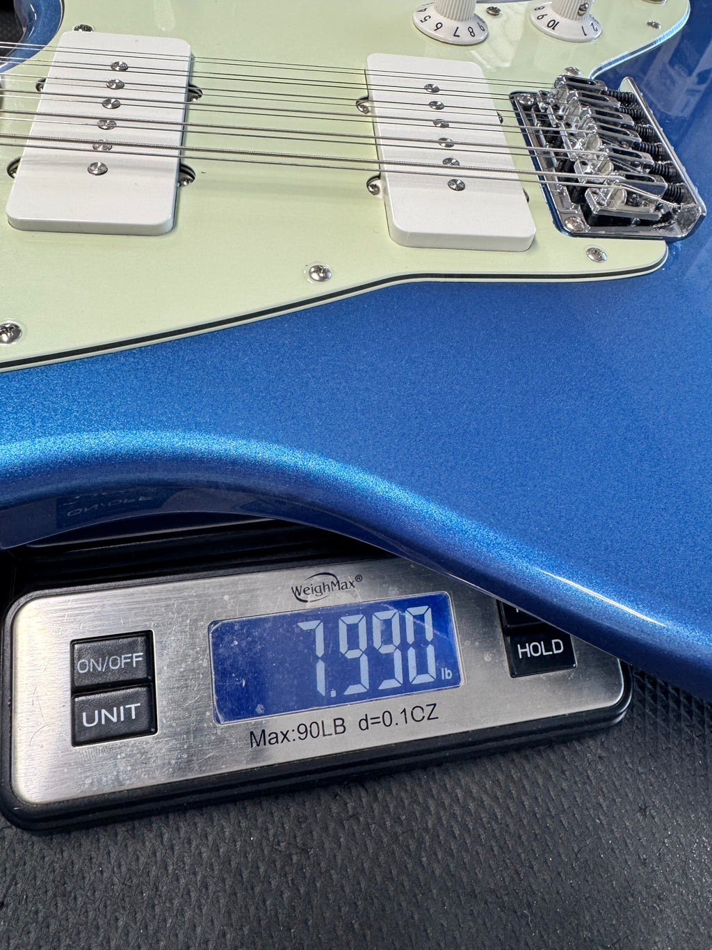 Used Squier Paranormal Jazzmaster XII 12-string, Lake Placid Blue - on a scale, about 8 lb