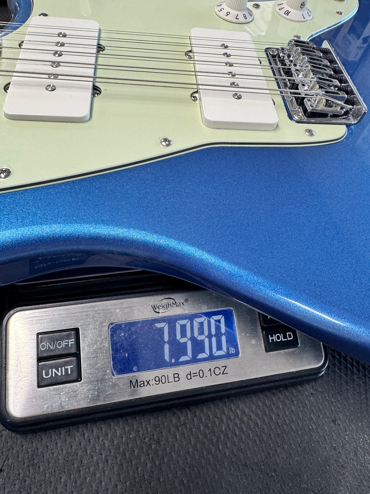 Used Squier Paranormal Jazzmaster XII 12-string, Lake Placid Blue - on a scale, about 8 lb