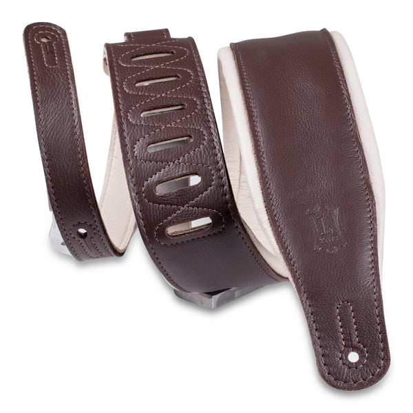 Levy's M26GP-DBR-CRM 3″ Dark Brown & Cream Garment Leather Guitar Strap
