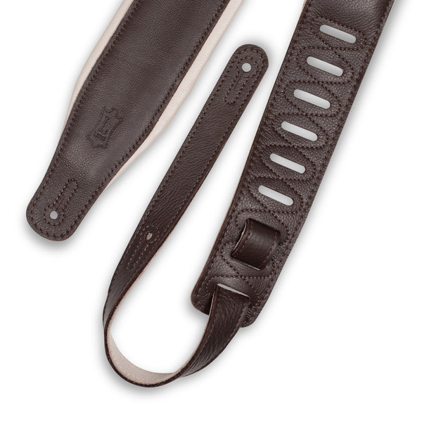 Levy's M26GP-DBR-CRM 3″ Dark Brown & Cream Garment Leather Guitar Strap